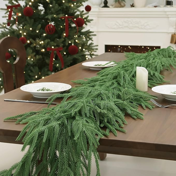 9FT Christmas Garlands Norfolk Pine Garland Real Touch Artificial Faux Greenery Garland for Holiday Indoor Outdoor Decor-CasaMuseHome