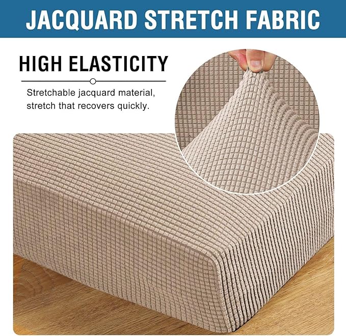 H.VERSAILTEX Super Stretch Individual Seat Cushion Covers Sofa Covers Couch Cushion Cover Slipcover Sets Thick Jacquard Textured Twill Fabric (3 Piece XL Sofa Cushion Covers, Sand)-CasaMuseHome