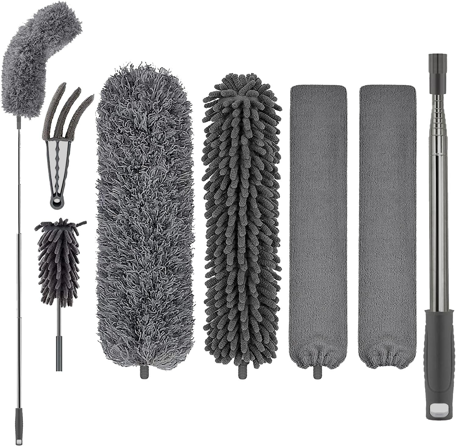 FUUNSOO Microfiber Feather Duster, Duster with Extension Pole 30-100 Inches,Ceiling Fan Cleaner Duster Retractable Gap Dust Brush Cleaner for Cleaning Cobweb,High Ceiling,Blinds, (Dark Gray)