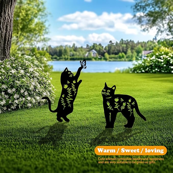 4 Pack Cat Metal Garden Decorative Stakes, Weather Proof Silhouette Statues for Yard, Patio,Outdoor Decor for Cat Lovers and Pet Owners-CasaMuseHome