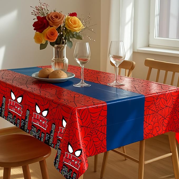 4Pcs 2in1 Spider Birthday Decorations Tablecloths, 54" x 108" Super Hero Spider Table Cloth Disposable Rectangle Plastic Table Cover for Boys Birthday Party Supplies-CasaMuseHome
