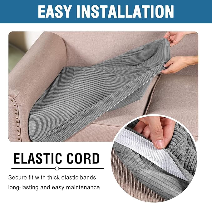 H.VERSAILTEX Super Stretch Individual Seat Sofa Covers Couch Slipcover Sets Thick Jacquard Textured Twill Fabric (2 Piece Medium Cushion Covers, Dove)-CasaMuseHome