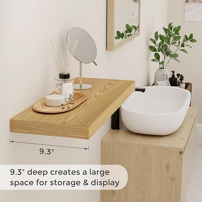 24 x 9 Floating Shelves, 9 Inch Deep Floating Shelf Wall Mounted, 24 Inch Bathroom Shelves Set of 2, Rustic Wood Wall Shelf for Bedroom, Living Room, Oak Color-CasaMuseHome