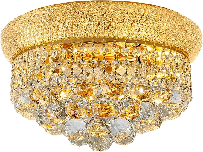 5-Light Crystal Flush Mount Chandelier Ceiling Light Fixture for Living Room Dining Room Bedroom Foyer Entryway Hallway Closet Bathroom (Gold D14)-CasaMuseHome