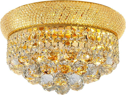 5-Light Crystal Flush Mount Chandelier Ceiling Light Fixture for Living Room Dining Room Bedroom Foyer Entryway Hallway Closet Bathroom (Gold D14)-CasaMuseHome