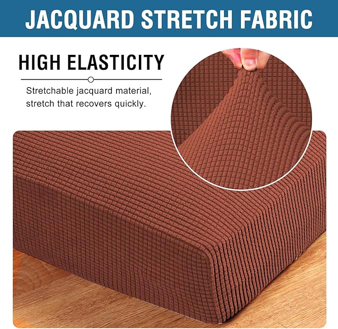 H.VERSAILTEX Super Stretch Individual Seat Cushion Covers Sofa Covers Couch Cushion Covers Slipcover Sets Thick Jacquard Textured Twill Fabric (1 Piece Loveseat Cushion Cover, Rust)-CasaMuseHome