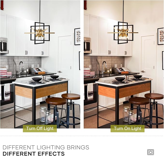 15.8'' Black Gold 8-Light Sputnik Chandelier Modern Industrial Adjustable Hanging Geometric Pendant Light Fixture for Entryway Foyer Stairway Hallway Bedroom Living Room Kitchen Island-CasaMuseHome