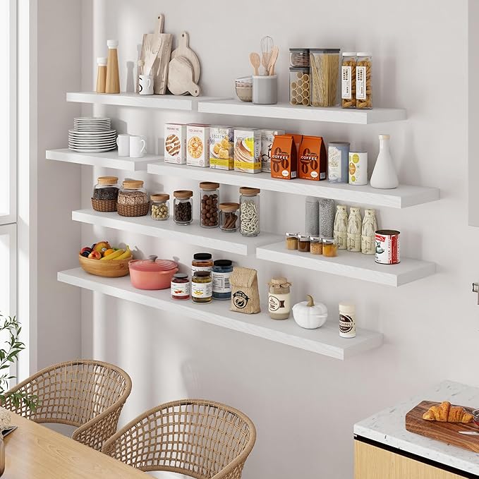 72 Inch Floating Shelves White, 72 x 9 Rustic Wooden Fireplace Mantel, 9 Inch Floating Shelf for Wall, Farmhouse Wall Shelves for Home Storage & Display-CasaMuseHome