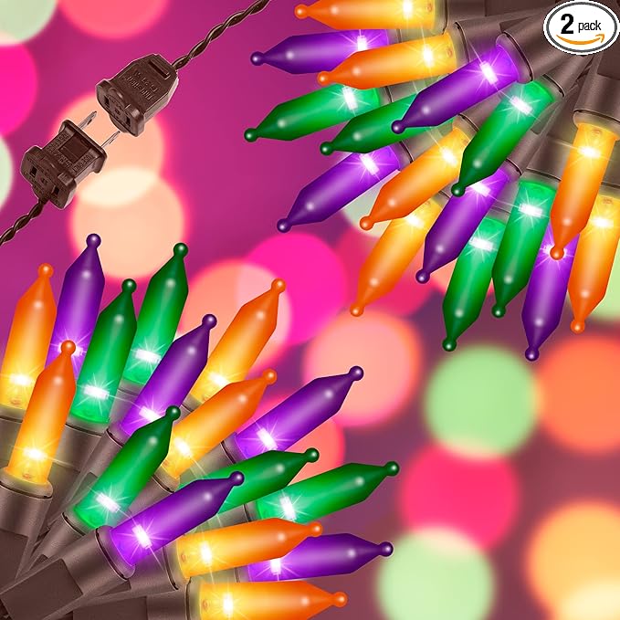 300LIGHTS(2*150L) ORANGE PURPLE and GREEN Extra-Bright With End Connectors Halloween Decorative Lights 19.44m UL Certified Mini String Light Set Waterproof for Halloween Home Garden Tree Party-CasaMuseHome