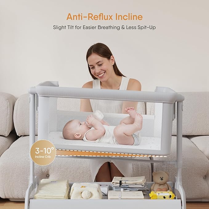 3-in-1 Baby Bassinet, Rocking Bassinet, Bedside Bassinet for Baby, Stable and Secure Bassinet Bedside Sleeper for Newborn & Infant, 6 Height Adjustable with Wheels, Mattress & Breathable Mesh-CasaMuseHome