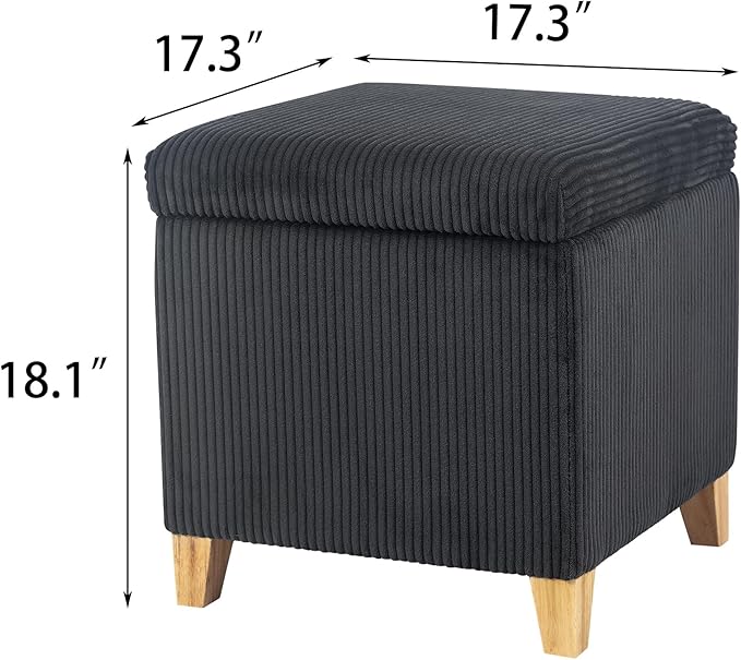 Adeco 18 Inch High Faux Fur Grey Cube Ottoman Storage, Fluffy Striped Velvet Chair Foot Stools, Small Bench Upholstered Vanity Stool with Hinged Lid, Solid Wood Legs-CasaMuseHome
