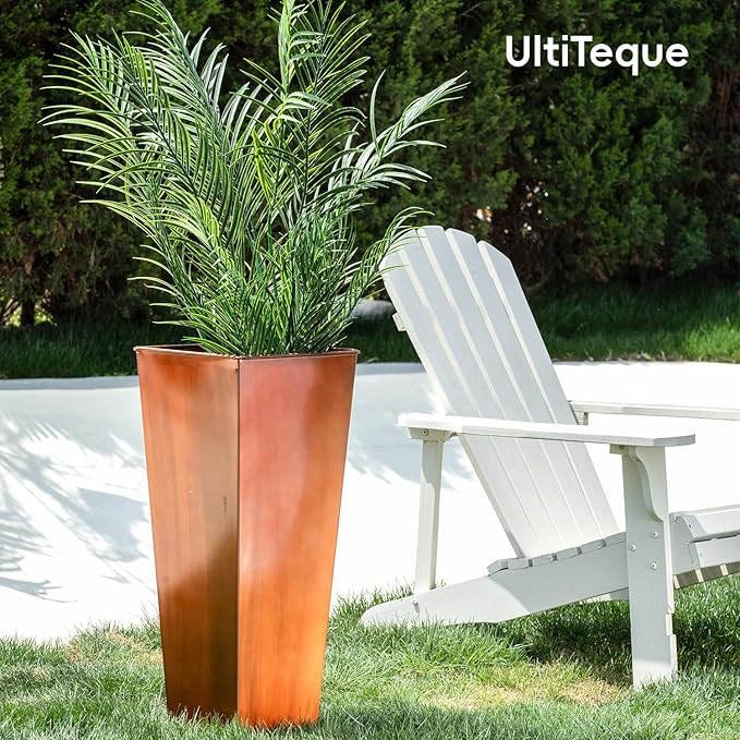 28in Tall Metal Copper Square Planter Galvanized Steel Metal Planters for Indoor/Patio Deck Garden Entrance Planter-CasaMuseHome