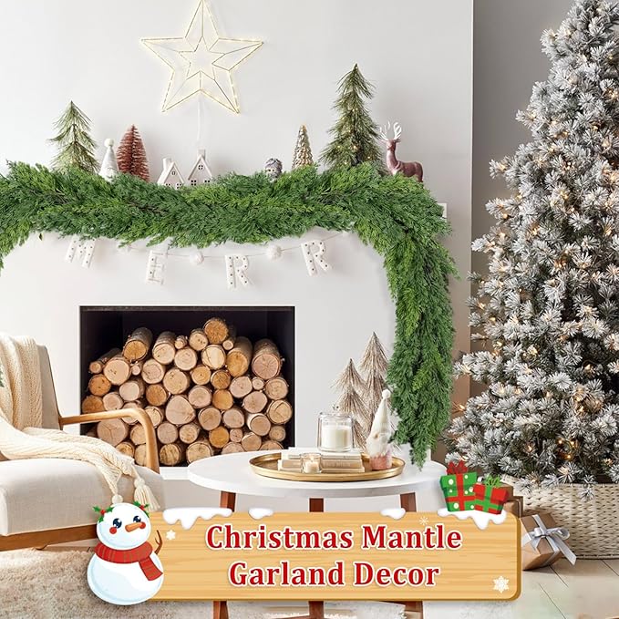 9 Ft Real Touch Christmas Garland Indoor with Pine Cone,Thick and Lush，Soft Bendable Mantle Garland Christmas, Lifelike Cedar Garland, Christmas Garland for Mantle,Indoor Christmas Decorations-CasaMuseHome