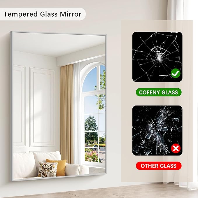 40x60inch Silver Bathroom Mirror, Silver Rectangle Mirror with Frame, Large Rectangular Wall Mirrors for Bathroom, Living Room, Hair Salon, Big Farmhouse Mirror Hang Horizontal/Vertical-CasaMuseHome