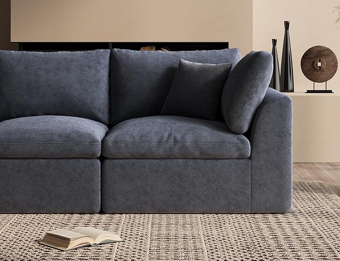 110 Inch Cloud Sectional Couches for Living Room, Convertible L Shaped Couch with Ottoman, 3 Seater Modular Sectional Sofa, Grey-CasaMuseHome