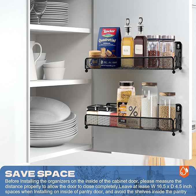 2 pack spice rack organizer for wall mounted or countertop, Jars Storage Organizer, Cabinet Holder, kitchen metal spice seasoning storage for RVs, Cabinet, Pantry Doors, Bathroom, Shower, Home Decor-CasaMuseHome