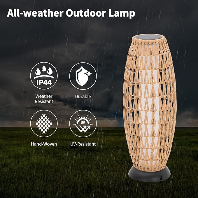 2 Pack Large Patio Solar Powered Lanterns for Garden Outdoor Decorative Floor Lamp Water-Resistant Wicker Lights for Deck Backyard-CasaMuseHome