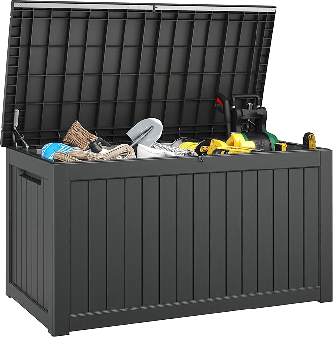 180 Gallon Outdoor Storage Box, Deck Box Resin Waterproof and UV Resistant Lightweight Deck Box for Garden Tools, Pool Supplies Organization-CasaMuseHome