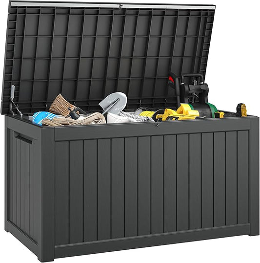 180 Gallon Outdoor Storage Box, Deck Box Resin Waterproof and UV Resistant Lightweight Deck Box for Garden Tools, Pool Supplies Organization-CasaMuseHome