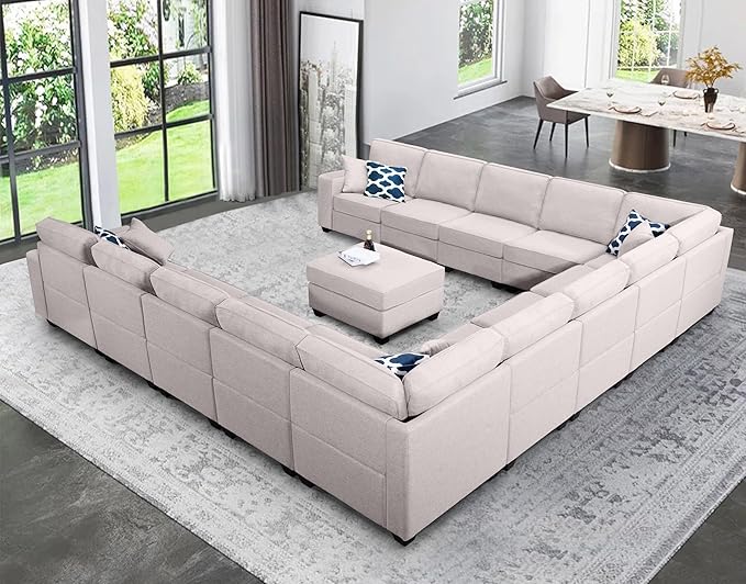 L Lengend Vansen Modular Sectional Sofa U Shaped Couch with Ottoman Modern Reversible Corner Sectional Couch for Living Room (Light Grey, U Shaped Sofa-6)-CasaMuseHome