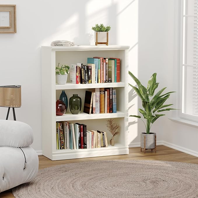 43 in Tall Bookcase, 3-Tier Bookshelf Open Storage, 33 inch Wide Floor Standing Indoor Furniture, Book Cases for Home School Library Office Bedroom Kids, White 3 Tiers-CasaMuseHome