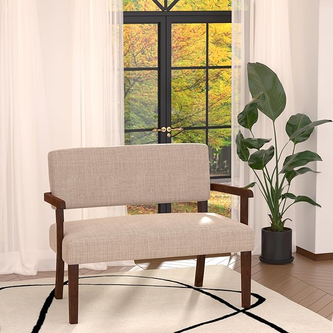 Accent Chair 2 Seat, Arm Chairs with Soft Seat and Armrests for Living Room, Love seat for Dining, Reading, and Waiting Rooms (Beige)-CasaMuseHome