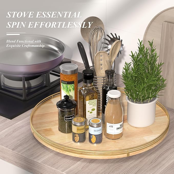 24 Inch Extra Large Lazy Susan Turntable - Premium Solid Oak Wood & Iron | Rustic Farmhouse Rotating Tray for Dining Table, Kitchen Countertop, Centerpiece Decor | Smooth 360° Spin | Durable & Stylish-CasaMuseHome