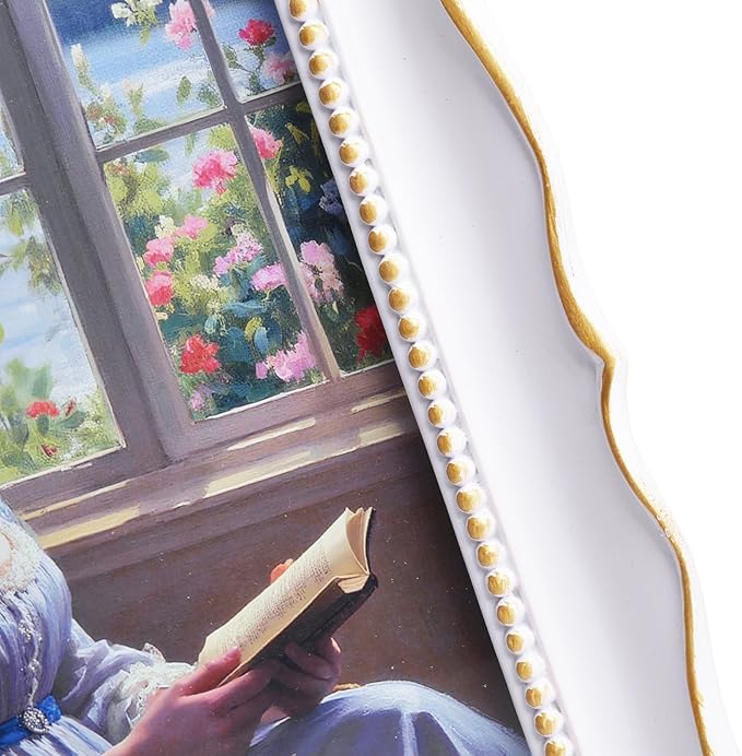 8x10 Vintage Picture Frame with Embossed Flower Design, White Ornate Frame for 8x10 or 5x7 Pictures with White Mat, Hand-Crafted Resin Antique Frames for Tabletop & Wall Hanging, Home Decor (White)-CasaMuseHome