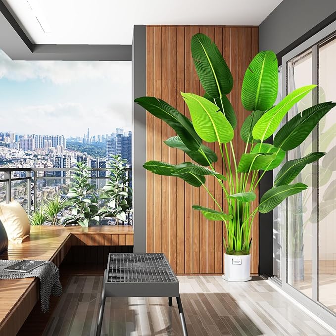 7.2ft Artificial Silk Bird of Paradise Palm Tree (85in) with 17 Trunks Faux Tree and Plastic Nursery Pot, Fake Plant for Office House Farmhouse Living Room Home Decor (Indoor/Outdoor)-CasaMuseHome