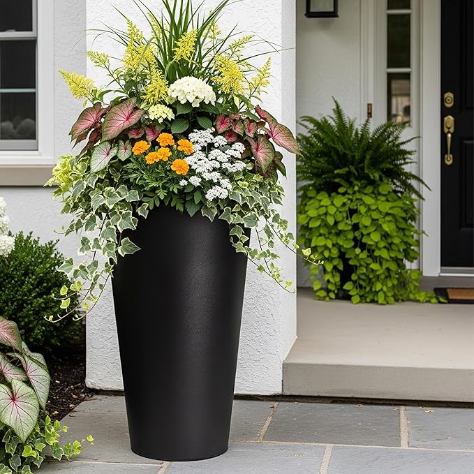 2-Pack 28" Tall Metal Planters - Heavy-Duty Round Flower Pots with Built-in Drainage + Rustic Industrial Finish, All-Climate Deck & Patio Ready Indoor/Outdoor Multi-Scene Garden Vessels-CasaMuseHome