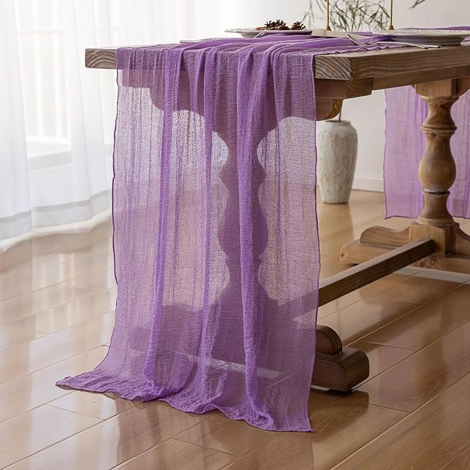 6pcs Lilac Gauze Rustic Cheesecloth Table Runner 120 Inch 10 FT for Wedding Baby Shower Bridal Shower Birthday Engagement Garden Outdoor Party Long Sheer Boho Decorations-CasaMuseHome