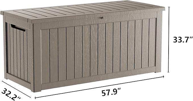 270 Gallon Lockable Resin Deck Box, Waterproof & UV-Resistant Outdoor Storage Box for Outdoor Cushion Storage, Garden Tools & Pool Accessories Storage, Gray-CasaMuseHome