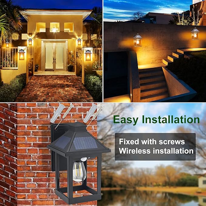 2 Pack Solar Wall Lanterns Outdoor with 3 Modes, Dusk to Dawn Motion Sensor LED Sconce Lights IP65 Waterproof, Exterior Front Porch Security Lamps Wall Mount Patio Fence Garage Decorative-CasaMuseHome
