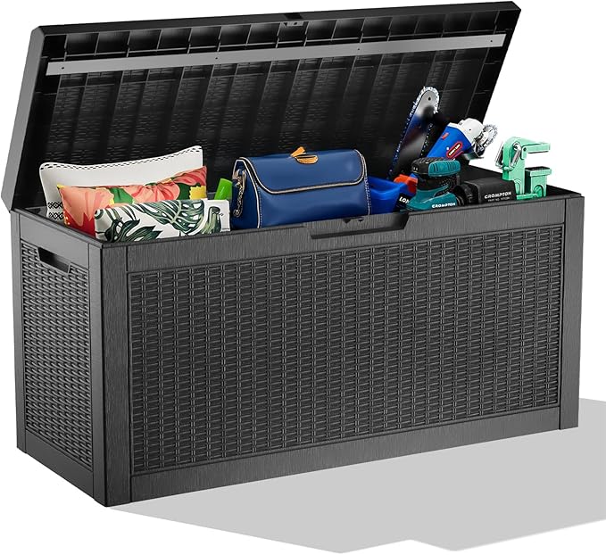 60 Gallon Deck Box Large Outdoor Storage for Patio Furniture,Outdoor Cushions,Garden Tools and Pool Supplies,Waterproof,Resin,Lockable(Black)-CasaMuseHome