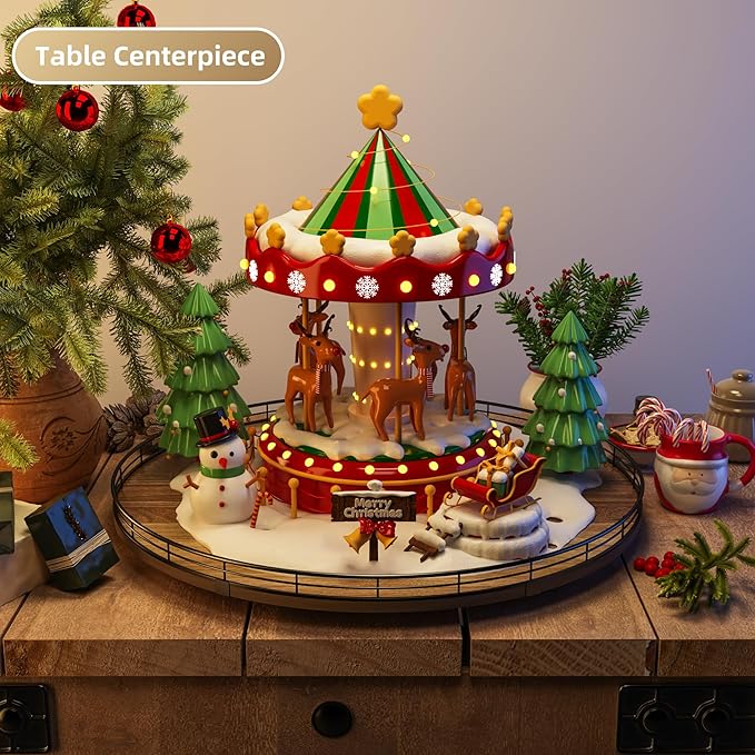 Acacia Wood 21" Lazy Susan Turntable Organizer for Table Top, Farmhouse Extra Large Round Lazy Susan for Serving Kitchen Countertop Cabinet for Charcuterie Centerpiece, Bathroom Vanity Tray Decor-CasaMuseHome