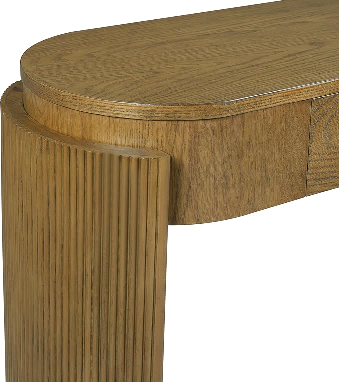 55" Sofa Table with Oval Top and 2 Drawers, Entryway Console Table with Fluted Design for Hallway,Foyer,Entry and Living Room (Fully Assembled-Pine Wood)-CasaMuseHome