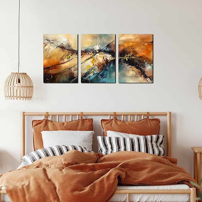 Abstract Wall Canvas Art for Living Room - Modern Art Work for Office Walls - 3 Piece Pictures Wall Art Size 16" x 24"-CasaMuseHome