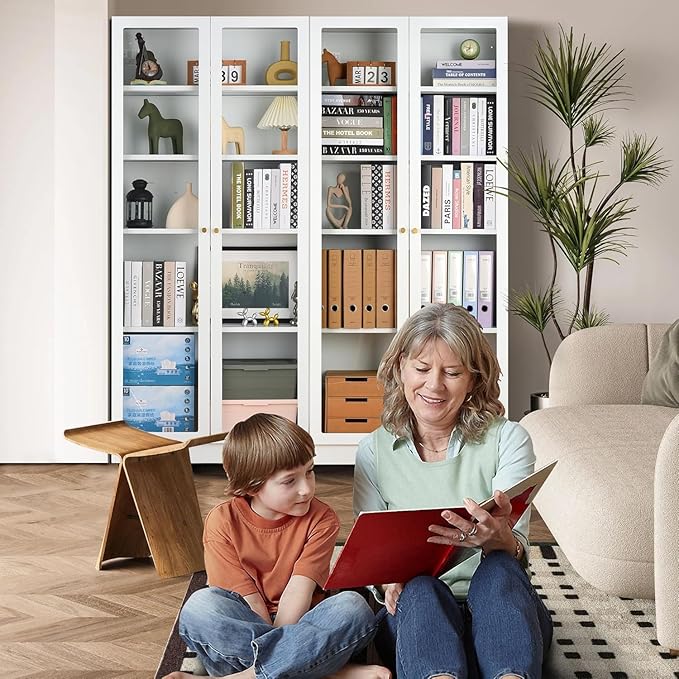 32" Wide Metal Storage Cabinet with Acrylic Doors and 4 Adjustable Shelves, 71" Tall Bookshelf, 5-Tier Freestanding Kitchen Pantry Cabinet with Anti-Tipping for Small Spaces/Kitchen/Living Room-CasaMuseHome