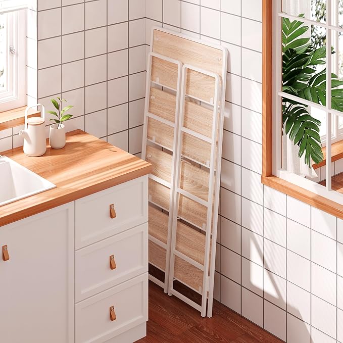 4NM No Assembly Foldable Bookshelf, 4-Shelf Collapsible Bookcase Storage for Small Spaces, 54" H, Natural White-CasaMuseHome