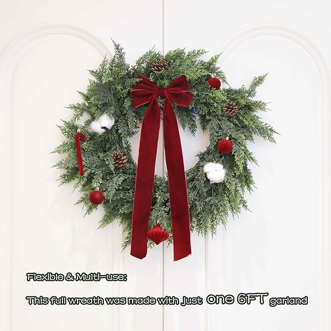 2Pcs 9FT Christmas Cedar Garland Artificial Real Touch Thickness Realistic Greenery Pine Garland for Mantle Fireplace Outdoor Indoor Christmas Decorations-CasaMuseHome