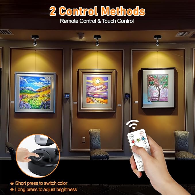 4 Pack Wireless LED Spotlights Indoor, Plant Battery Operated Tree Lights, Uplighting Picture Light with Remote, Accent Lights for Display Artwork Dartboard-CasaMuseHome