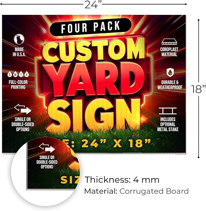 4 Pack 24"x18" Custom Yard Signs with Stakes, Personalized Yard Signs for Outdoors, Customized Full Color Print Corrugated Signs for Business-CasaMuseHome