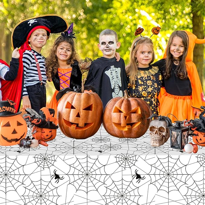 2 Pcs Halloween Tablecloth - Plastic Halloweens Spider Webs Table Cloth, White Disposable Rectangle Spiderweb Table Cover for Halloween Party Decorations Supplies Favors Tables Decor, 108 x 54 Inch-CasaMuseHome
