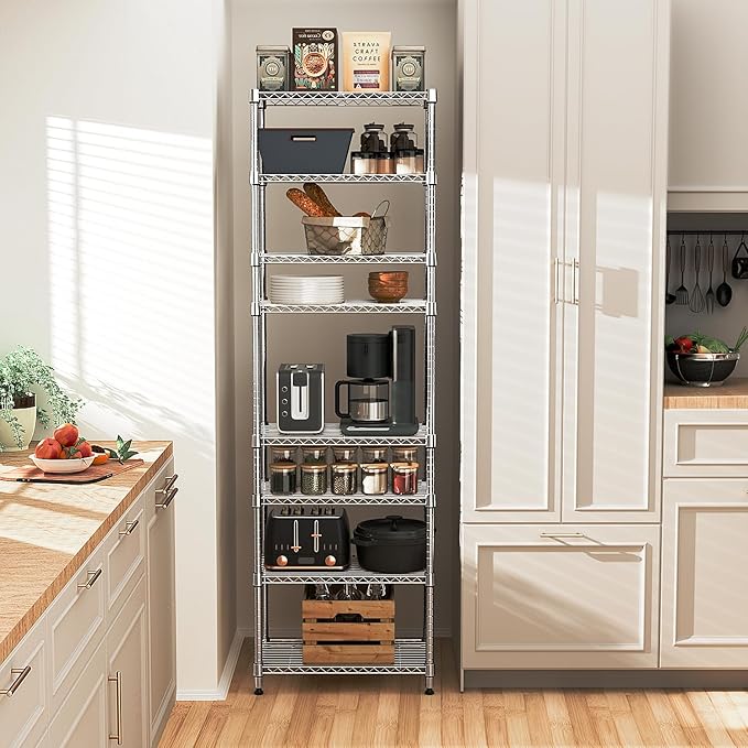 8 Tier 2000 lbs Storage Rack Metal Wire Shelving Unit, Storage Standing Shelf Organizer for Laundry Bathroom Kitchen Pantry Closet Garage Utility Room, Chrome 13.8" D x 23.6" W x 79.5" H-CasaMuseHome