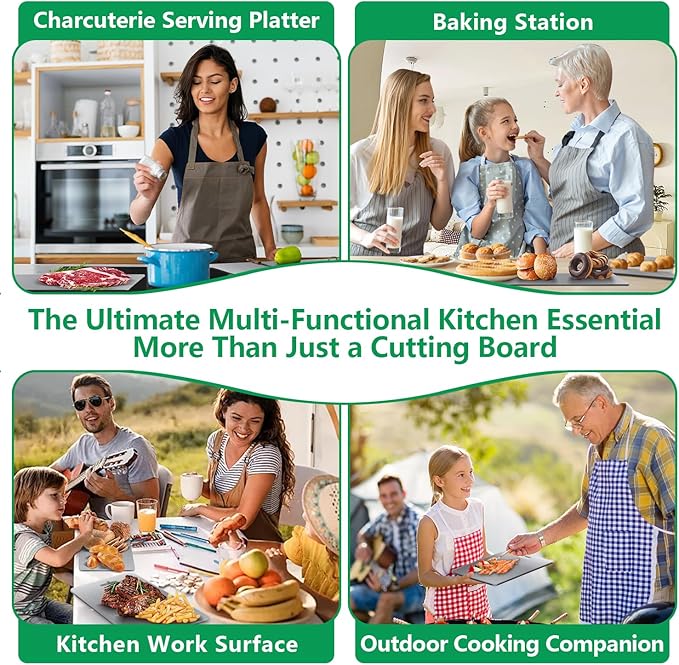 Titanium Cutting Boards for Kitchen [Set of 3], Double Sided Pure Titanium Cutting Board | Easy to Clean | Dishwasher Safe | Food-Grade Raw & Cooked Foods or Outdoor Camping Chopping Board-CasaMuseHome