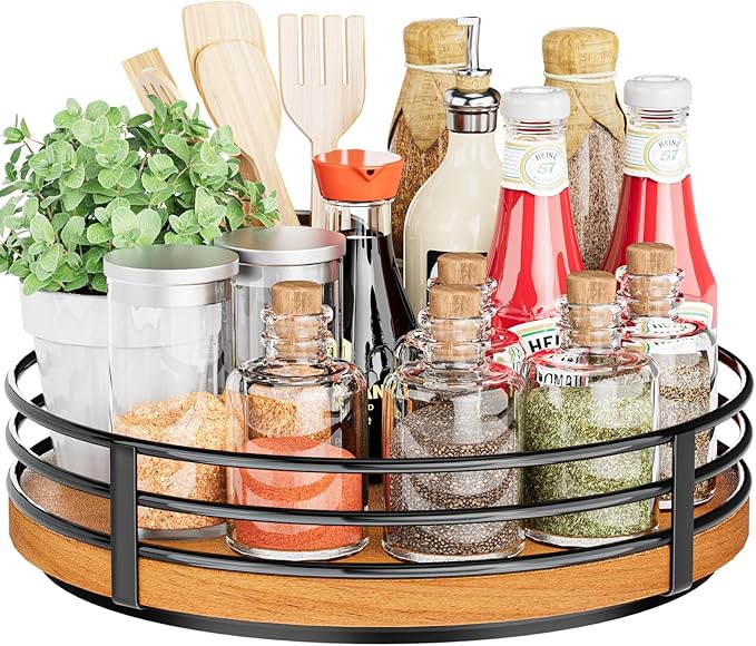 10" Lazy Susan Turntable Organizer - Wood Round Lazy Susan for Cabinet Kitchen Countertop Dining Table Pantry Cupboard Bathroom Coffee Bar Storage Home Decor-CasaMuseHome