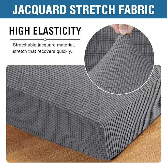 H.VERSAILTEX Super Stretch Individual Seat Cushion Covers, Thick Jacquard Textured Twill Fabric (3 Piece XL Sofa Cushion Covers, Grey)-CasaMuseHome