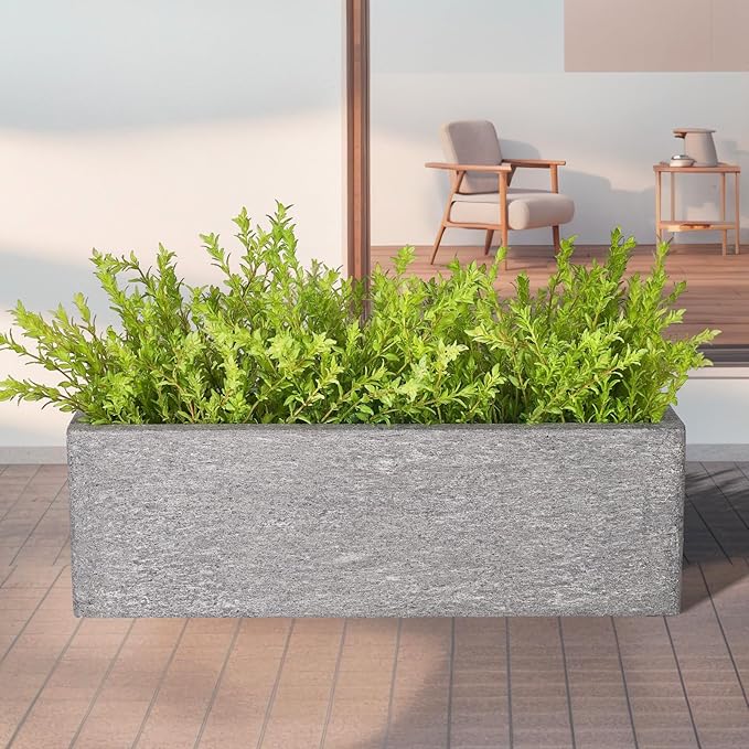 24 Inch Rectangular Concrete Planter,Durable All-Weather Use with Drainage Holes,Large Rectangular Planter for Outdoor Indoor Plants-CasaMuseHome