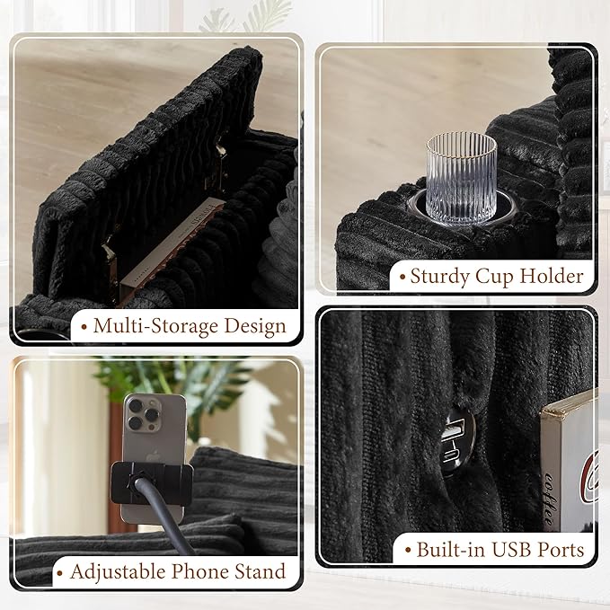 Accent Chair with Storage Ottoman Upholstered Living Room Chairs for Reading Chair with Chaise Lounge Chairs Indoor, Comfortable Armchair for Bedroom-CasaMuseHome