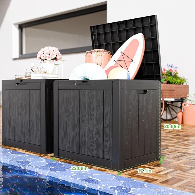 30 Gallon Outdoor Deck Box,Storage Lockable Waterproof Patio Furniture,Garden Tools,Cushions,Pool Accessories Outside Storage Resin Box(Black)-CasaMuseHome